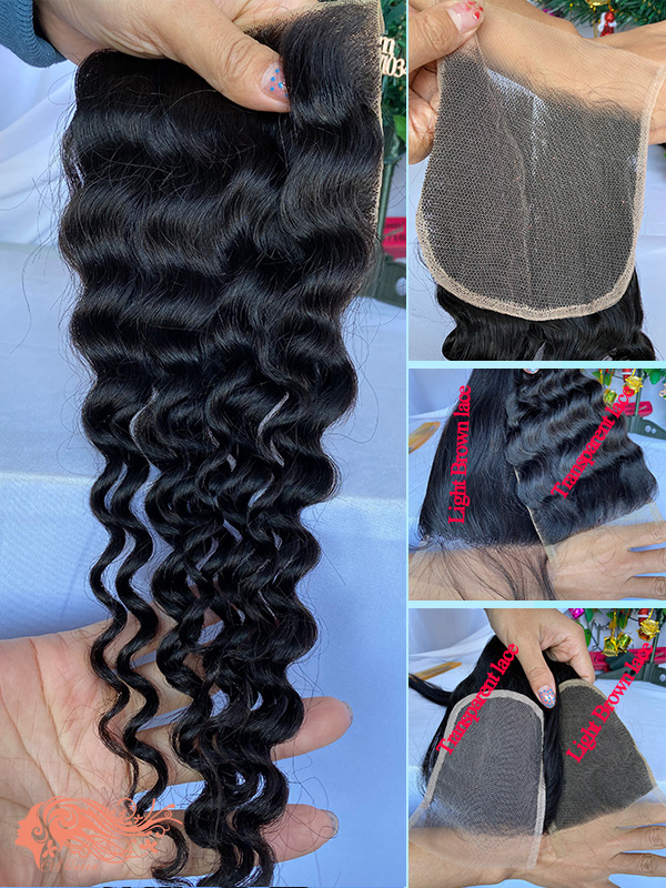 Csqueen 9A Deep Wave 4*4 Transparent Lace Closure 100% virgin Hair